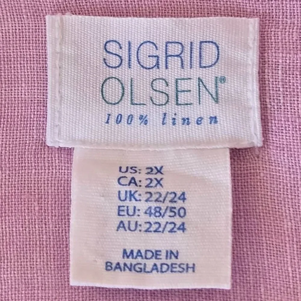 Sigrid Olsen Womens Collared Linen Long Sleeve Tunic Button Up Shirt Pink Sz 2X